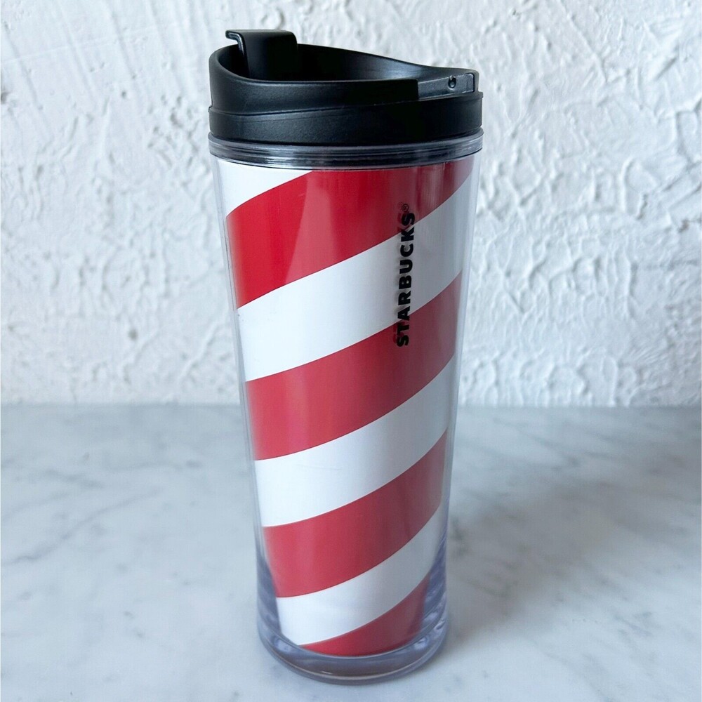 Starbucks Candy Cane Travel Mug 2009 Peppermint Red White Swirl 12oz